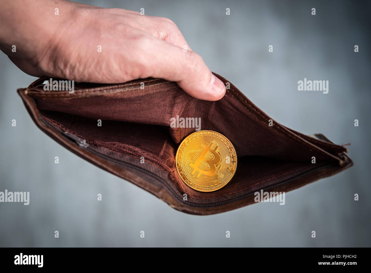 Bitcoin Coin In The Leather Brown Wallet E Commerce Concept Making - 